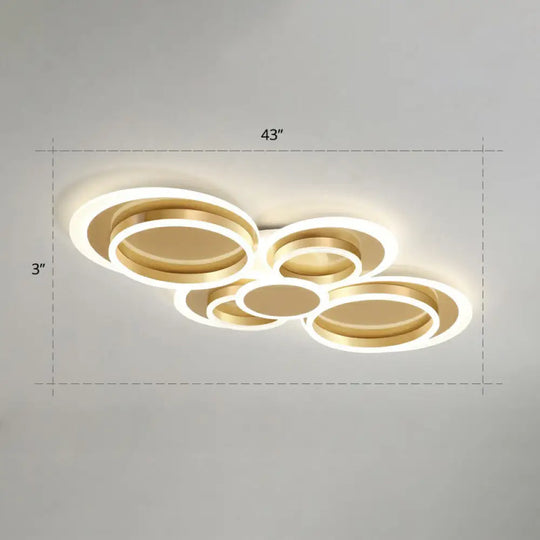 Contemporary Flushmount Led Ceiling Light - Gold Finish Metallic Ring Shape / 43’ Remote Control