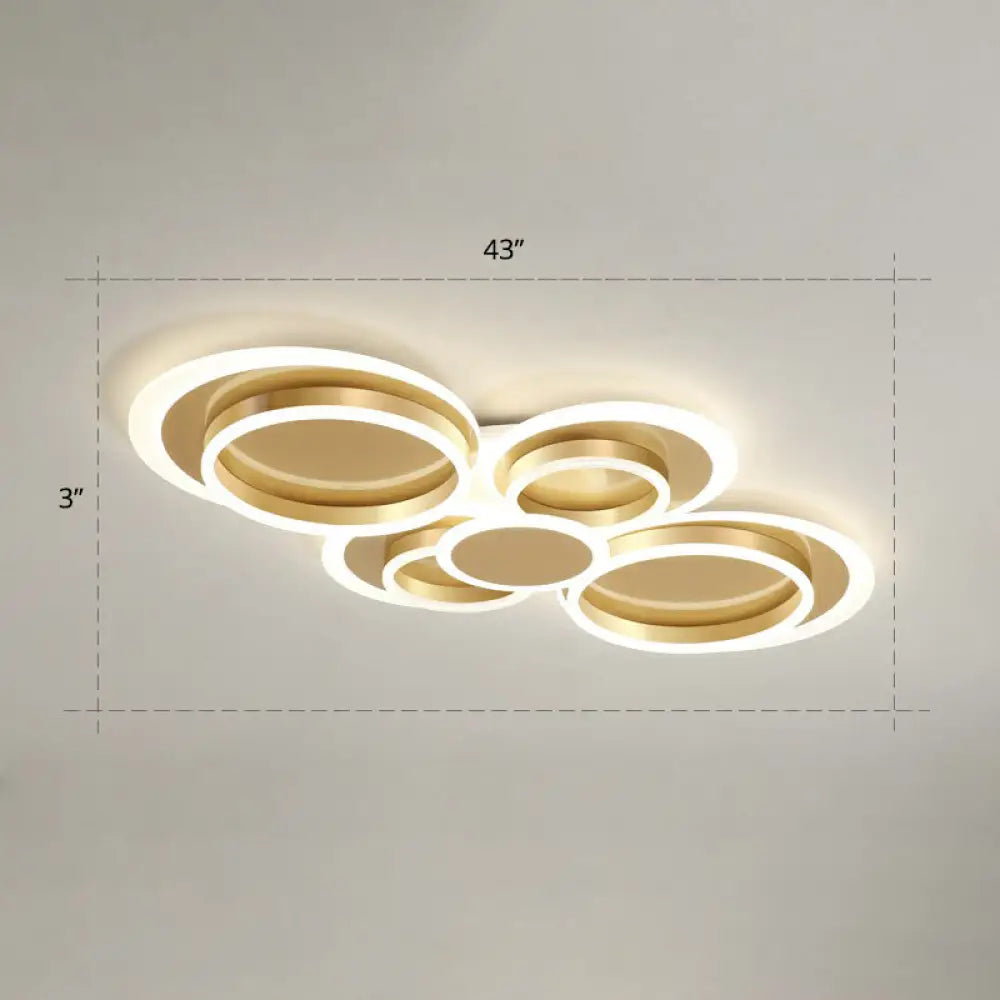 Contemporary Flushmount Led Ceiling Light - Gold Finish Metallic Ring Shape / 43’ Warm