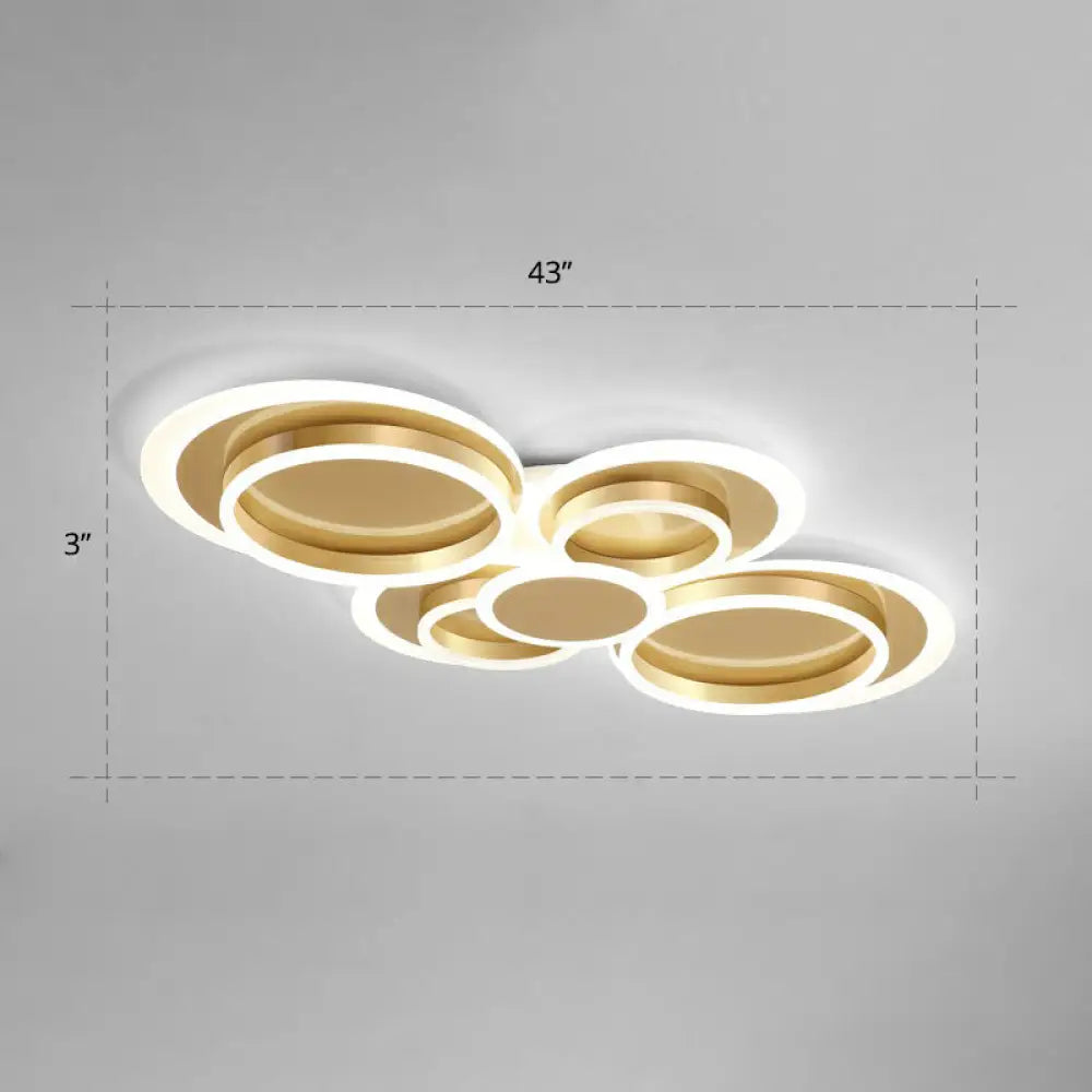 Contemporary Flushmount Led Ceiling Light - Gold Finish Metallic Ring Shape / 43’ White