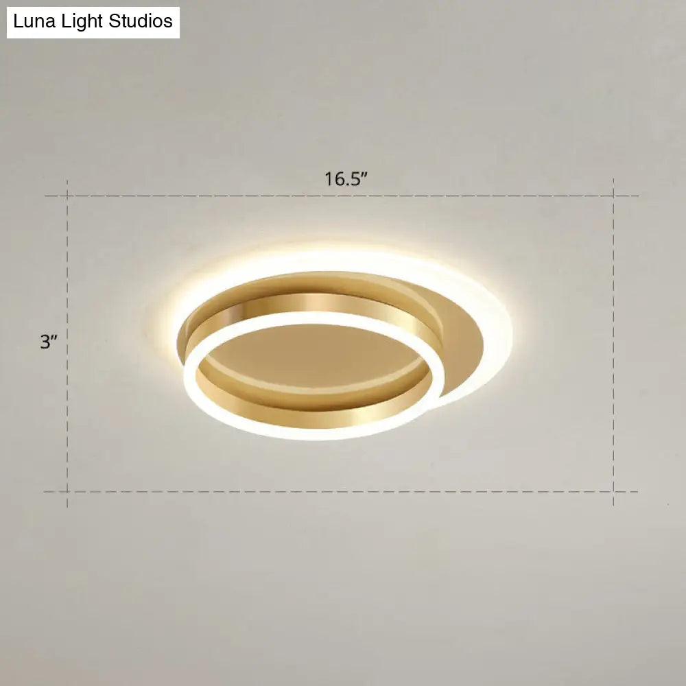 Contemporary Flushmount Led Ceiling Light - Gold Finish Metallic Ring Shape / 16.5 Warm