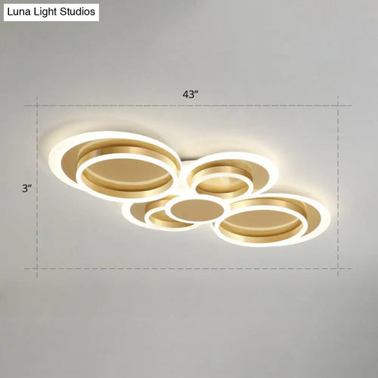 Contemporary Flushmount Led Ceiling Light - Gold Finish Metallic Ring Shape / 43 Remote Control