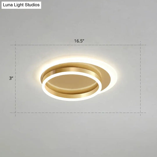 Contemporary Flushmount Led Ceiling Light - Gold Finish Metallic Ring Shape / 16.5 Remote Control
