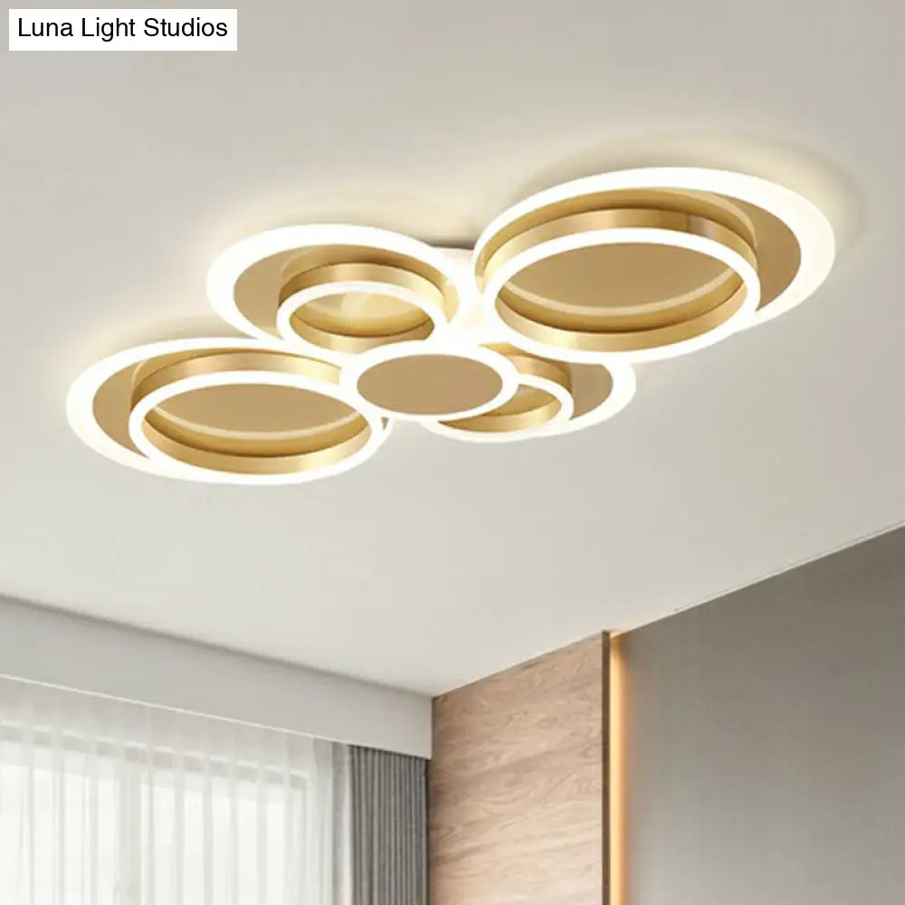 Contemporary Flushmount Led Ceiling Light - Gold Finish Metallic Ring Shape