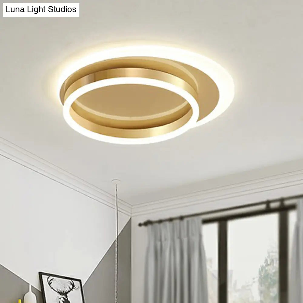 Contemporary Flushmount Led Ceiling Light - Gold Finish Metallic Ring Shape