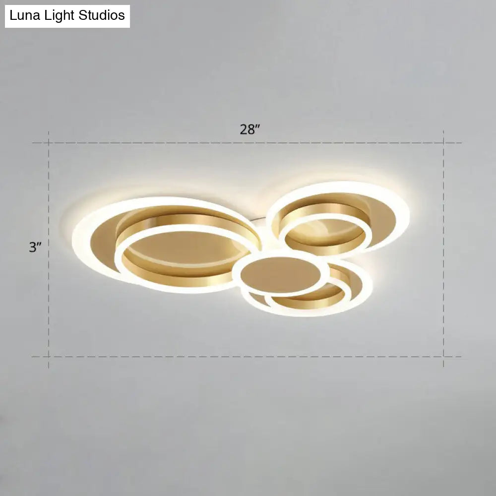 Contemporary Flushmount Led Ceiling Light - Gold Finish Metallic Ring Shape / 28 Remote Control