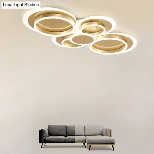 Contemporary Flushmount Led Ceiling Light - Gold Finish Metallic Ring Shape