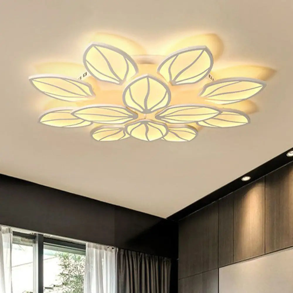 Contemporary Foliage Acrylic Led Ceiling Light For Bedroom - White Semi Flush Mount Fixture 12 /