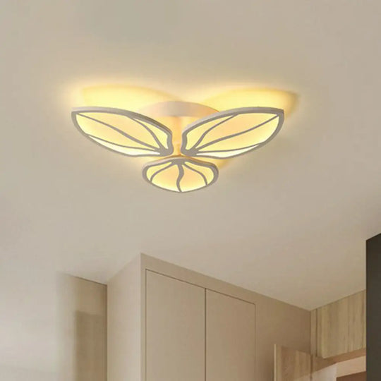 Contemporary Foliage Acrylic Led Ceiling Light For Bedroom - White Semi Flush Mount Fixture 3 /