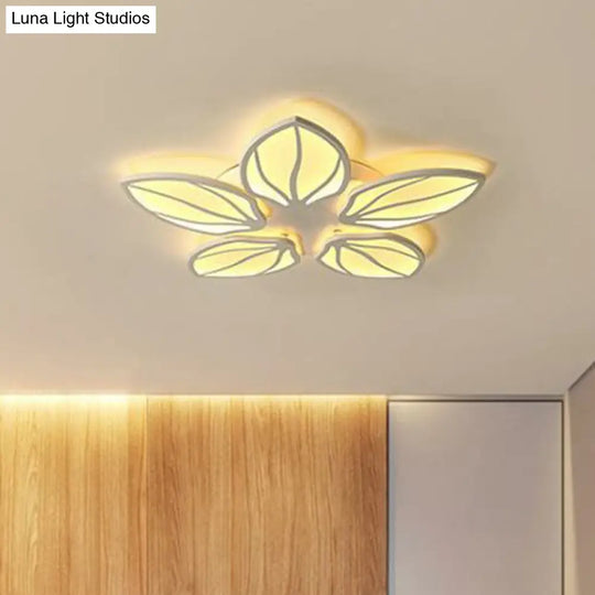 Contemporary Foliage Acrylic Led Ceiling Light For Bedroom - White Semi Flush Mount Fixture 5 / Warm