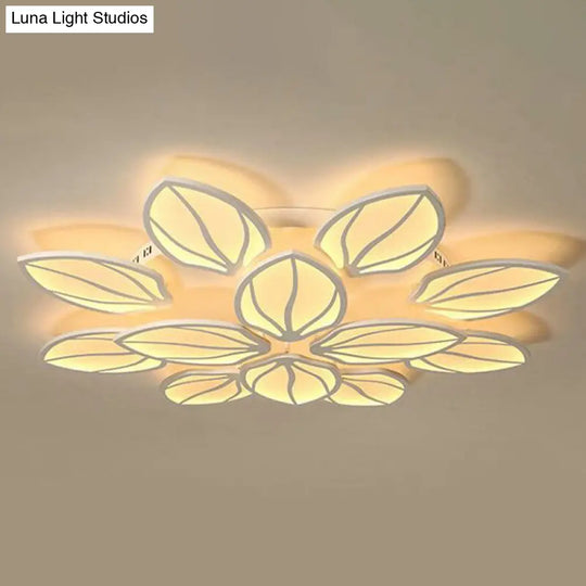 Contemporary Foliage Acrylic Led Ceiling Light For Bedroom - White Semi Flush Mount Fixture