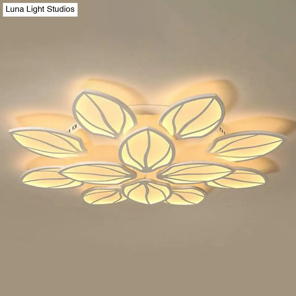 Contemporary Foliage Acrylic Led Ceiling Light For Bedroom - White Semi Flush Mount Fixture