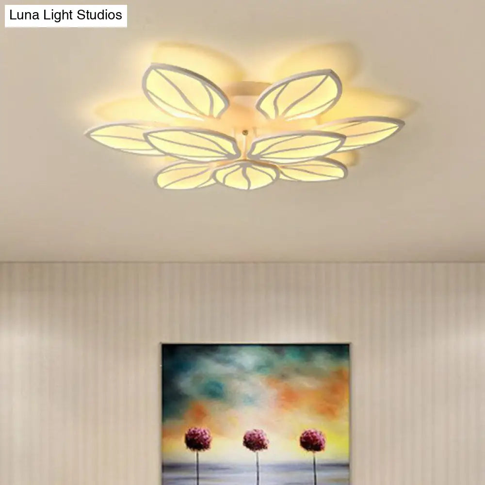 Contemporary Foliage Acrylic Led Ceiling Light For Bedroom - White Semi Flush Mount Fixture 9 / Warm