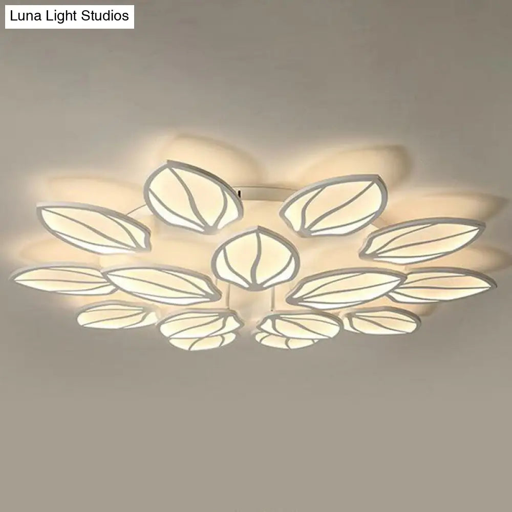Contemporary Foliage Acrylic Led Ceiling Light For Bedroom - White Semi Flush Mount Fixture