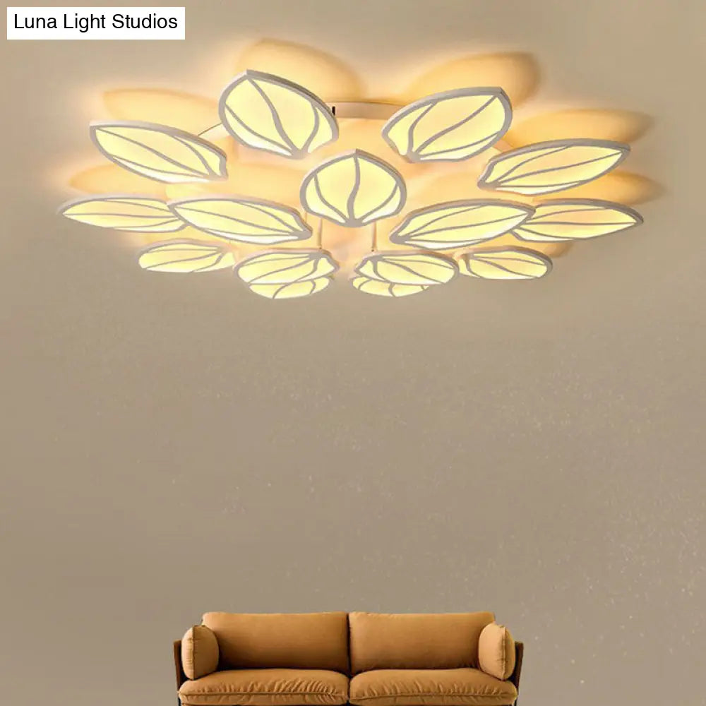 Contemporary Foliage Acrylic Led Ceiling Light For Bedroom - White Semi Flush Mount Fixture 15 /