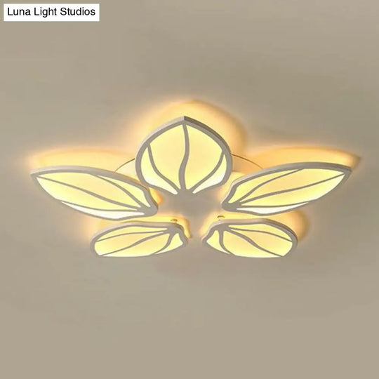 Contemporary Foliage Acrylic Led Ceiling Light For Bedroom - White Semi Flush Mount Fixture