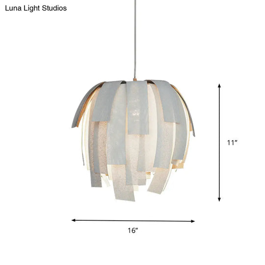 Contemporary Fringe Pendant Lamp: White Fabric Sphere Design 1 Bulb