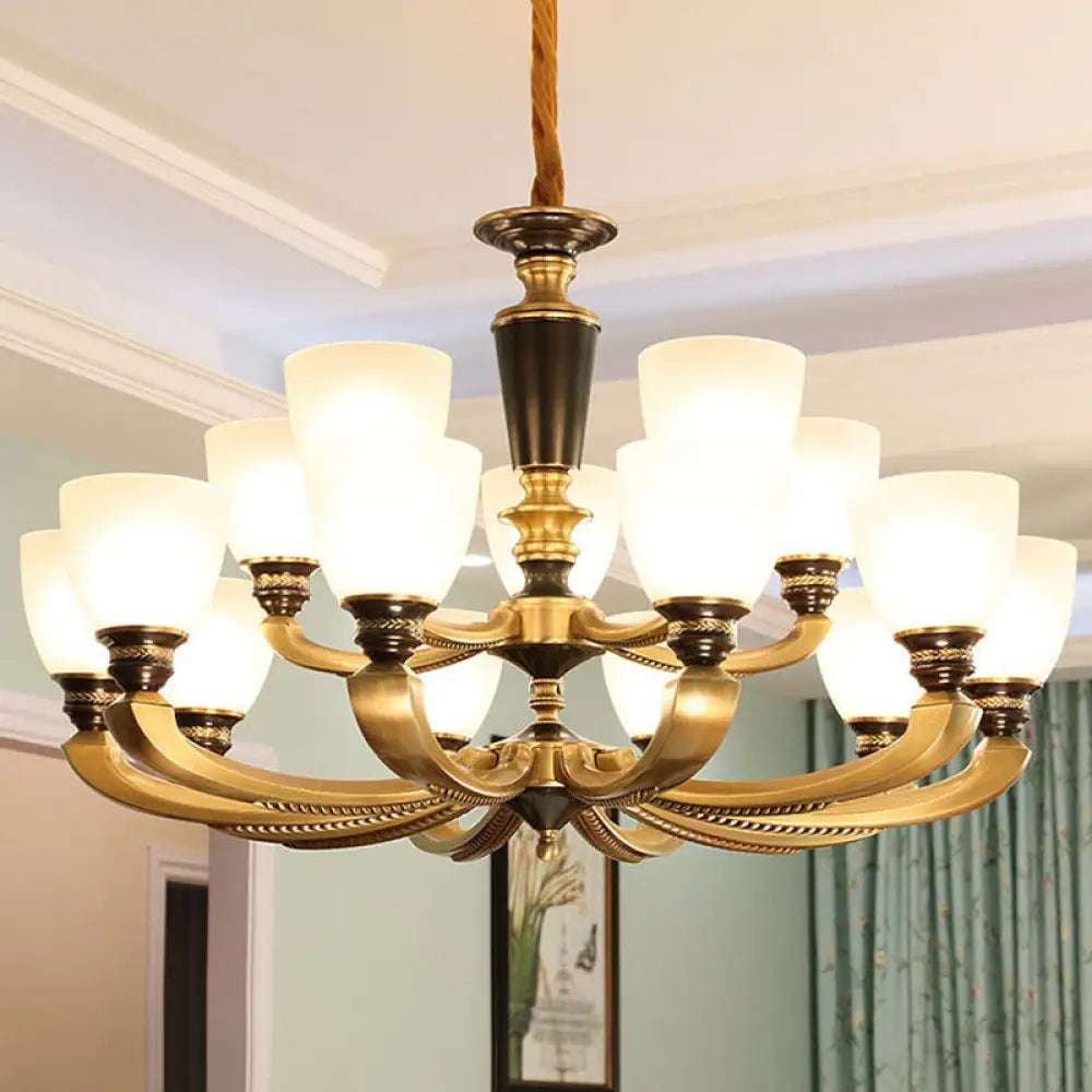 Contemporary Frosted Glass Bell Chandelier Light Kit In Gold For Living Room 10 /