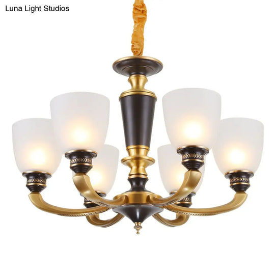 Contemporary Frosted Glass Bell Chandelier Light Kit In Gold For Living Room