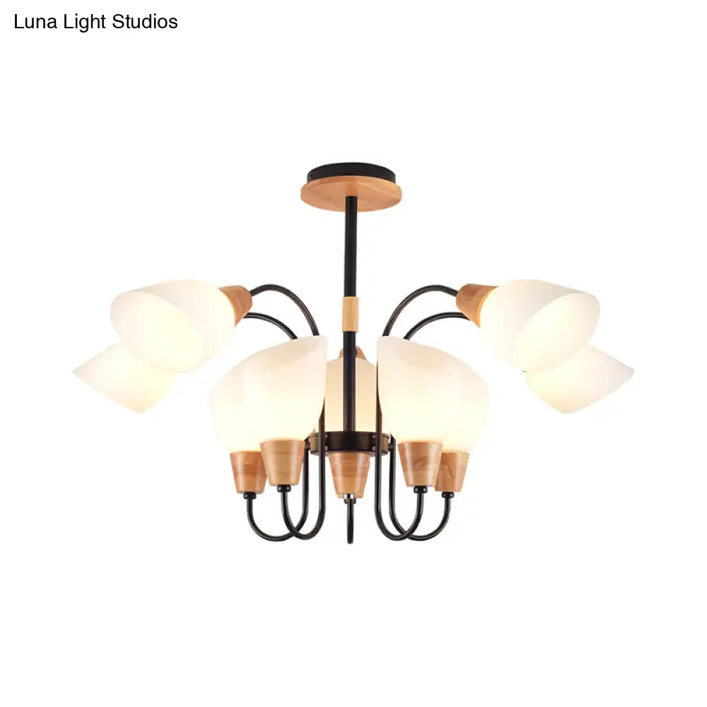 Contemporary Frosted Glass Chandelier - Modern White Bud Shape Suspended Light For Living Room And