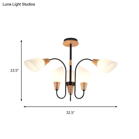 Contemporary Frosted Glass Chandelier - Modern White Bud Shape Suspended Light For Living Room And