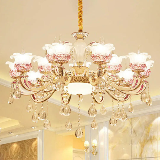 Contemporary Frosted Glass Chandelier With Crystal Accents - Perfect For Living Room Décor 15 / Gold