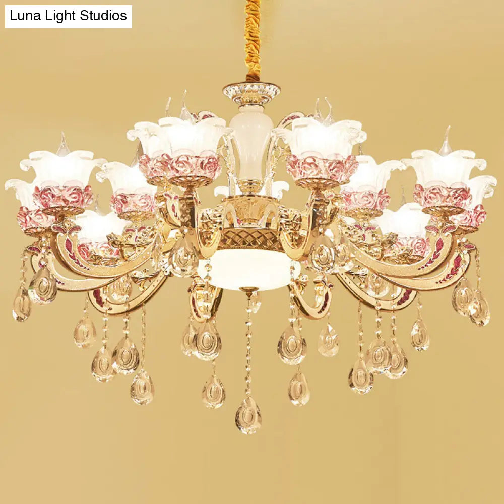 Contemporary Frosted Glass Chandelier With Crystal Accents - Perfect For Living Room Décor