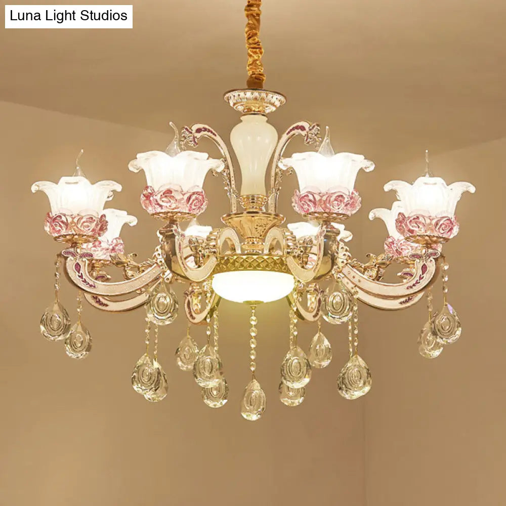 Contemporary Frosted Glass Chandelier With Crystal Accents - Perfect For Living Room Décor