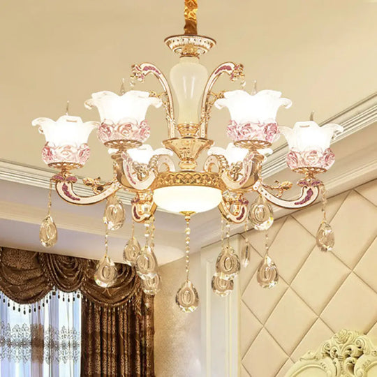 Contemporary Frosted Glass Chandelier With Crystal Accents - Perfect For Living Room Décor 6 / Gold