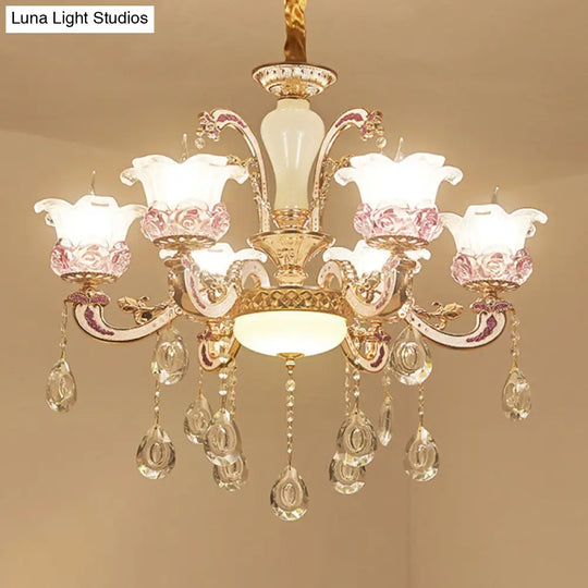 Contemporary Frosted Glass Chandelier With Crystal Accents - Perfect For Living Room Décor