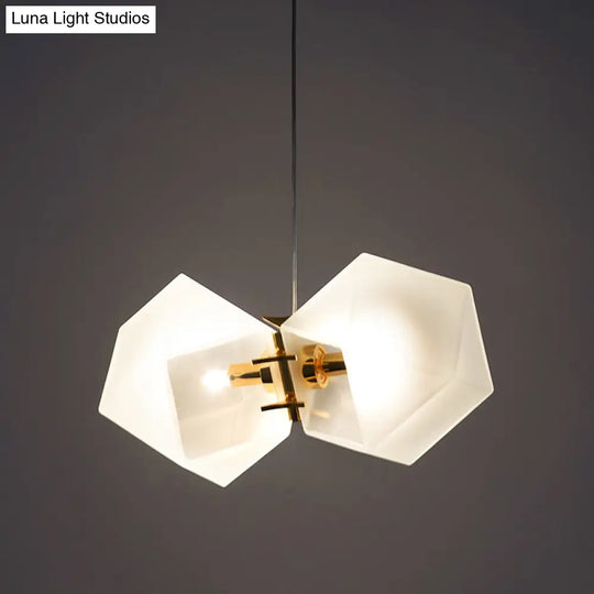 Contemporary Frosted Glass Honeycomb Island Lamp With Brass Ceiling Hang - Modern 2/4/8-Light For