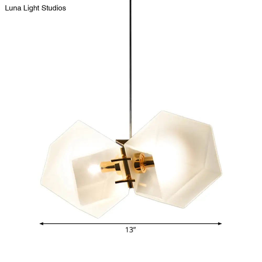 Contemporary Frosted Glass Honeycomb Island Lamp With Brass Ceiling Hang - Modern 2/4/8-Light For