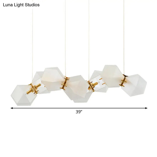 Contemporary Frosted Glass Honeycomb Island Lamp With Brass Ceiling Hang - Modern 2/4/8-Light For