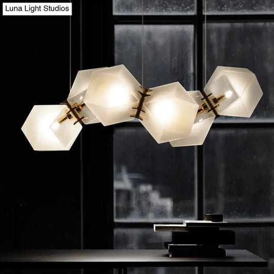 Contemporary Frosted Glass Honeycomb Island Lamp With Brass Ceiling Hang - Modern 2/4/8-Light For