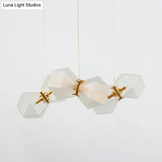 Contemporary Frosted Glass Honeycomb Island Lamp With Brass Ceiling Hang - Modern 2/4/8-Light For