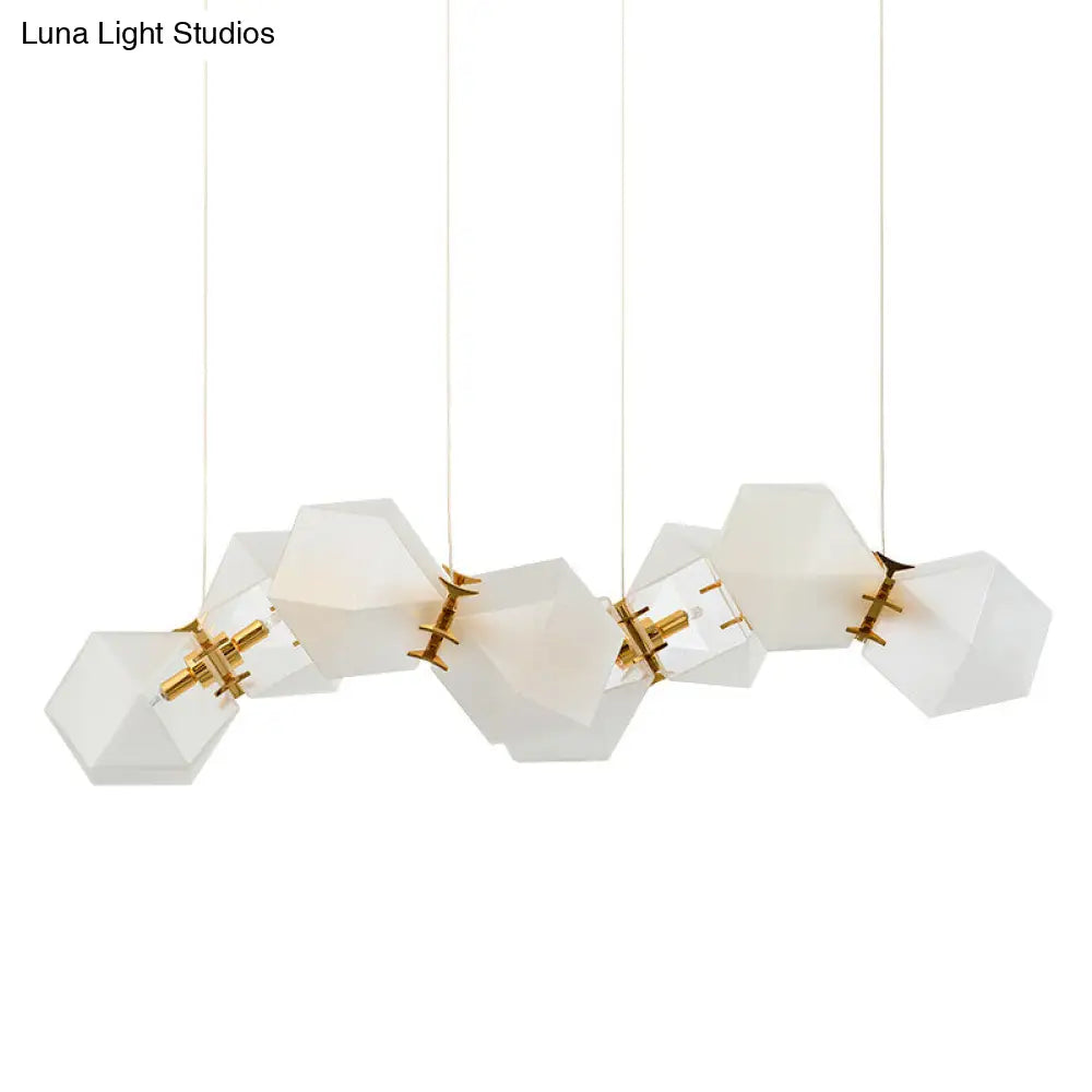 Contemporary Frosted Glass Honeycomb Island Lamp With Brass Ceiling Hang - Modern 2/4/8-Light For