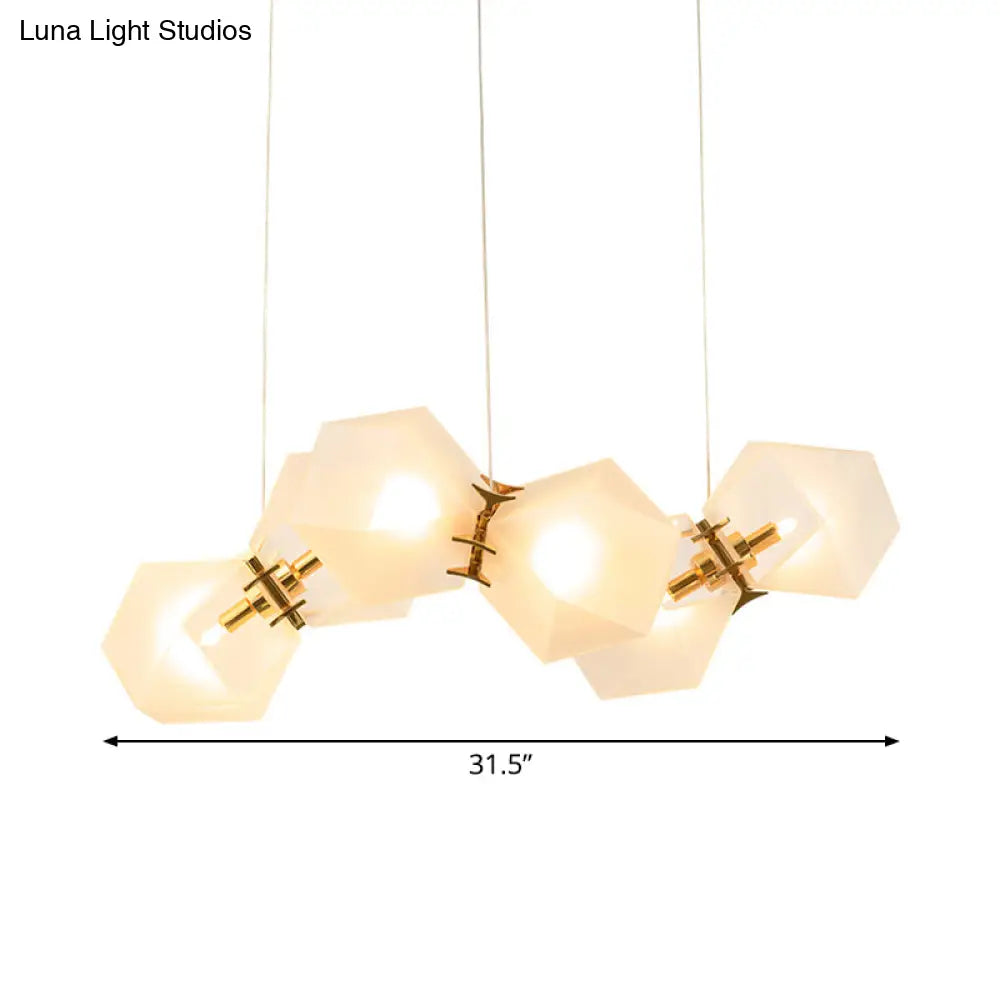 Contemporary Frosted Glass Honeycomb Island Lamp With Brass Ceiling Hang - Modern 2/4/8-Light For