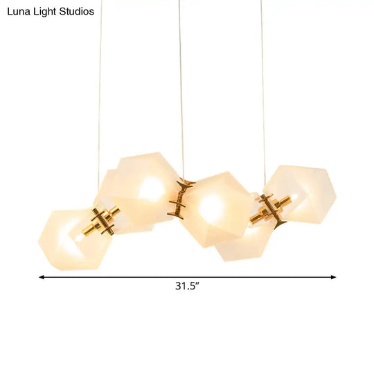 Contemporary Frosted Glass Honeycomb Island Lamp With Brass Ceiling Hang - Modern 2/4/8-Light For