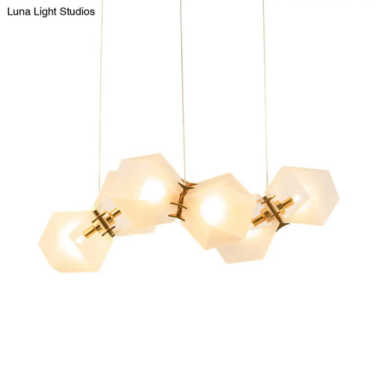 Contemporary Frosted Glass Honeycomb Island Lamp With Brass Ceiling Hang - Modern 2/4/8-Light For