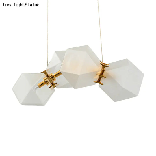 Contemporary Frosted Glass Honeycomb Island Lamp With Brass Ceiling Hang - Modern 2/4/8-Light For