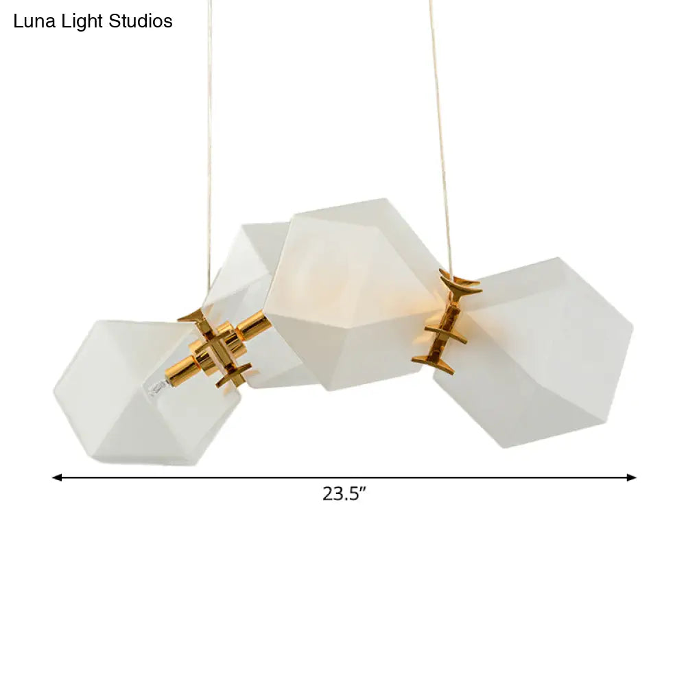 Contemporary Frosted Glass Honeycomb Island Lamp With Brass Ceiling Hang - Modern 2/4/8-Light For