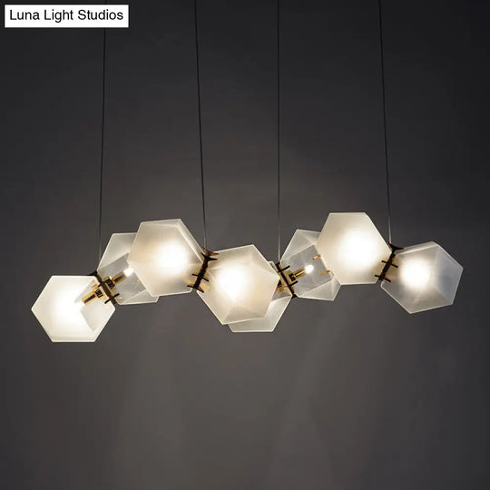 Contemporary Frosted Glass Honeycomb Island Lamp With Brass Ceiling Hang - Modern 2/4/8-Light For