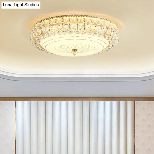 Contemporary Frosted Glass Led Ceiling Light With K9 Crystal In Gold - 12/16 Wide / 16
