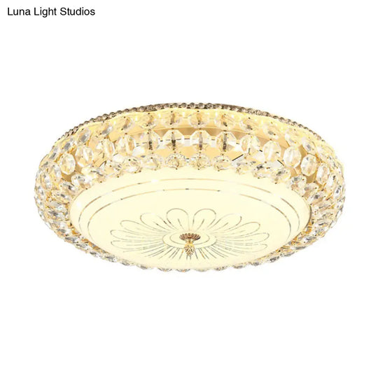 Contemporary Frosted Glass Led Ceiling Light With K9 Crystal In Gold - 12’/16’ Wide