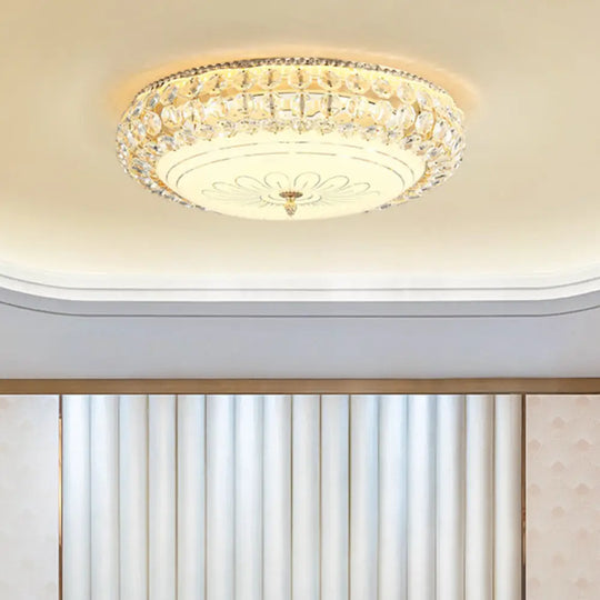 Contemporary Frosted Glass Led Ceiling Light With K9 Crystal In Gold - 12’/16’ Wide / 16’