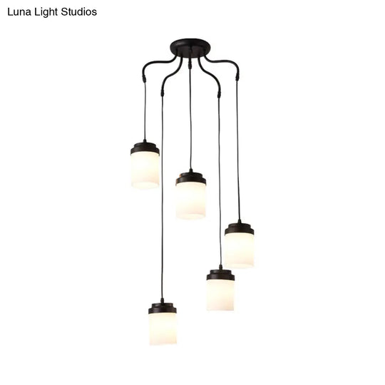 Contemporary Frosted Glass Pendant Lamp: Cylinder Shade Hanging Light In Black & White Perfect For