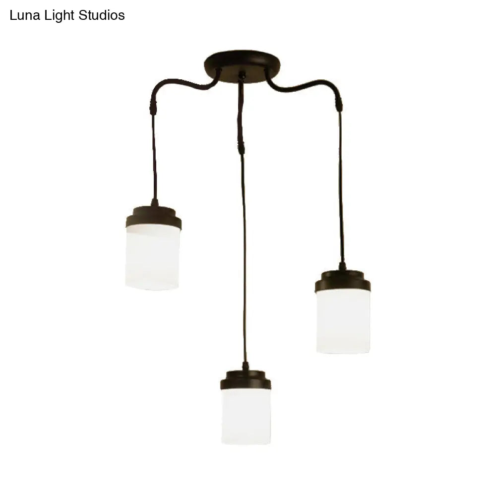 Contemporary Frosted Glass Pendant Lamp: Cylinder Shade Hanging Light In Black & White Perfect For