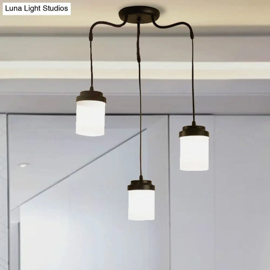 Contemporary Frosted Glass Pendant Lamp: Cylinder Shade Hanging Light In Black & White Perfect For