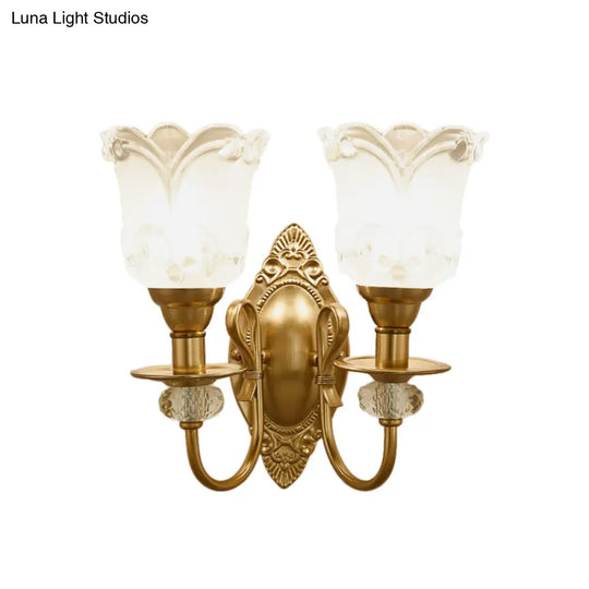 Contemporary Frosted Glass Petal Wall Lamp With Crystal Deco - Gold Finish