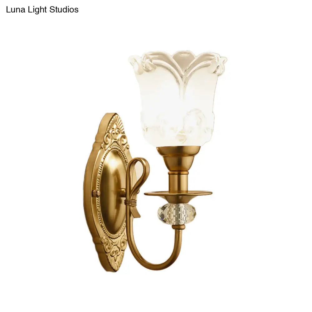 Contemporary Frosted Glass Petal Wall Lamp With Crystal Deco - Gold Finish