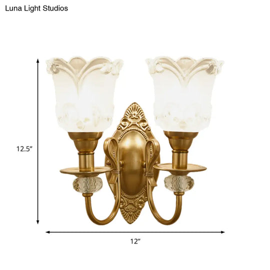 Contemporary Frosted Glass Petal Wall Lamp With Crystal Deco - Gold Finish